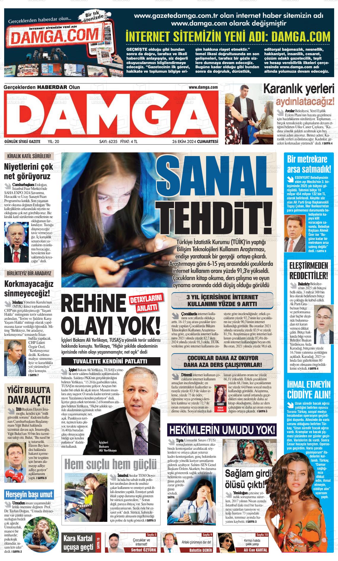 26 Ekim 2024 Gazete Damga Gazete Manşeti