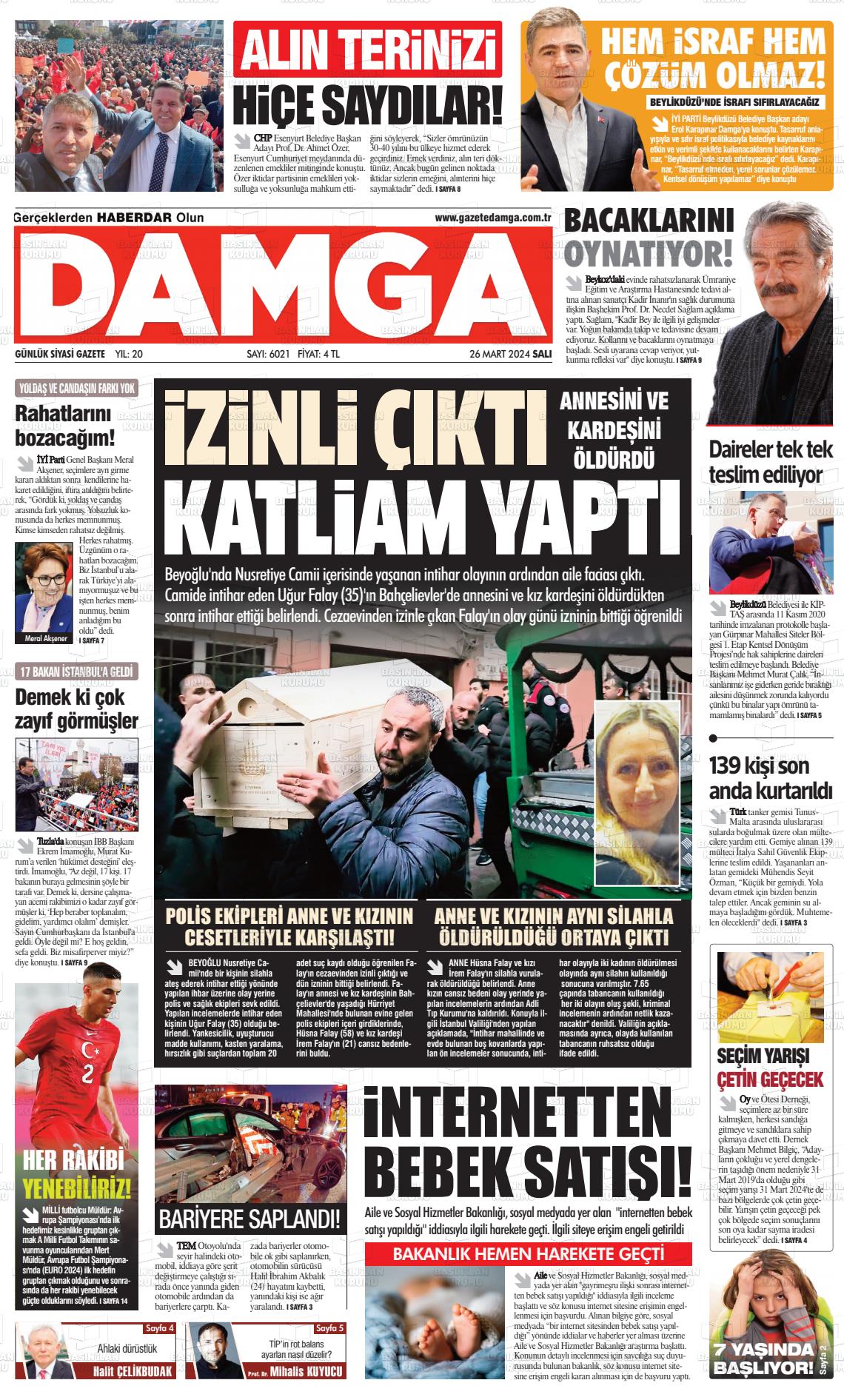 26 Mart 2024 Gazete Damga Gazete Manşeti