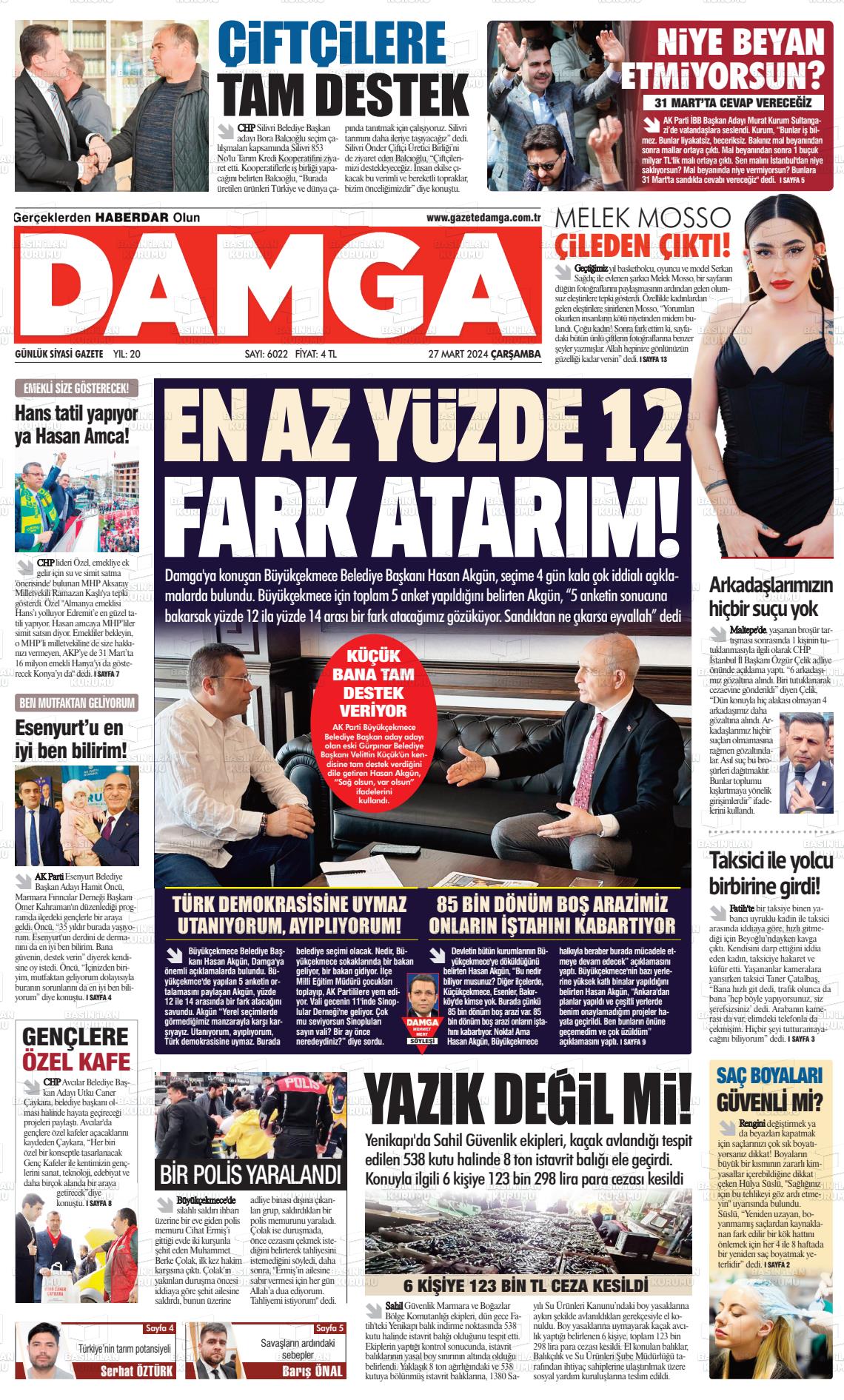 27 Mart 2024 Gazete Damga Gazete Manşeti