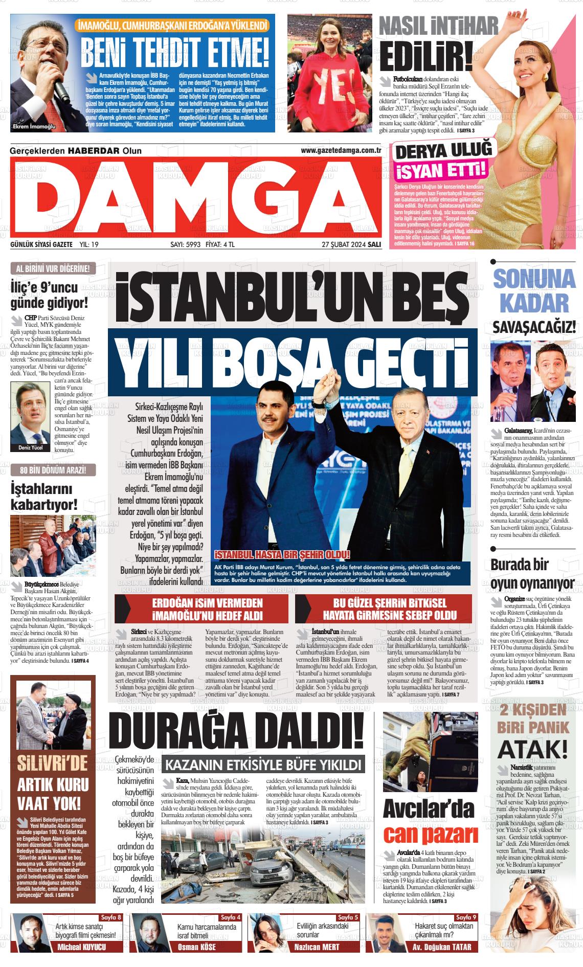 27 Şubat 2024 Gazete Damga Gazete Manşeti