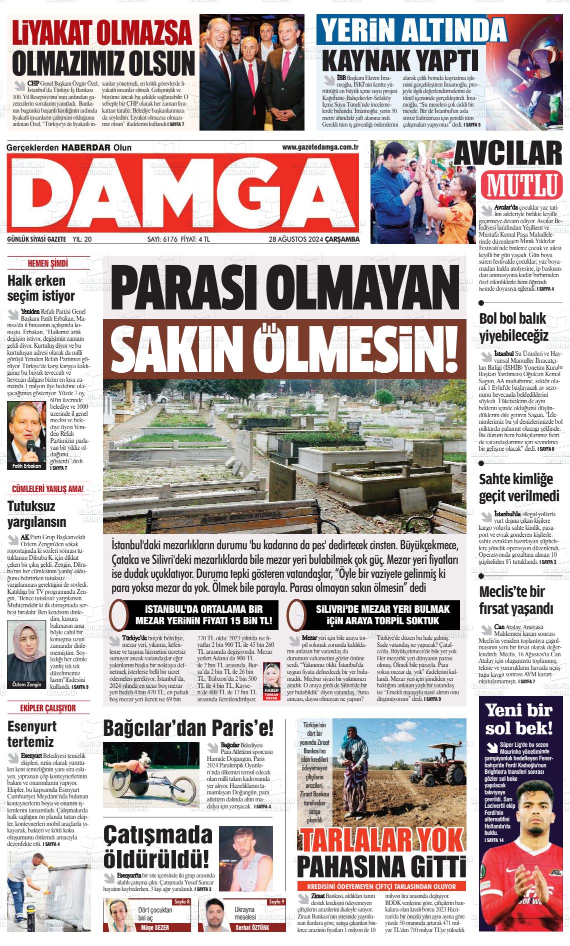 28 Ağustos 2024 Gazete Damga Gazete Manşeti