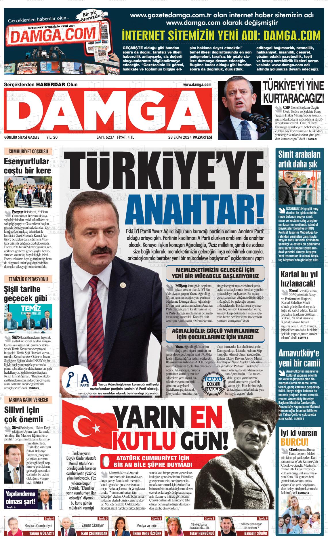 28 Ekim 2024 Gazete Damga Gazete Manşeti