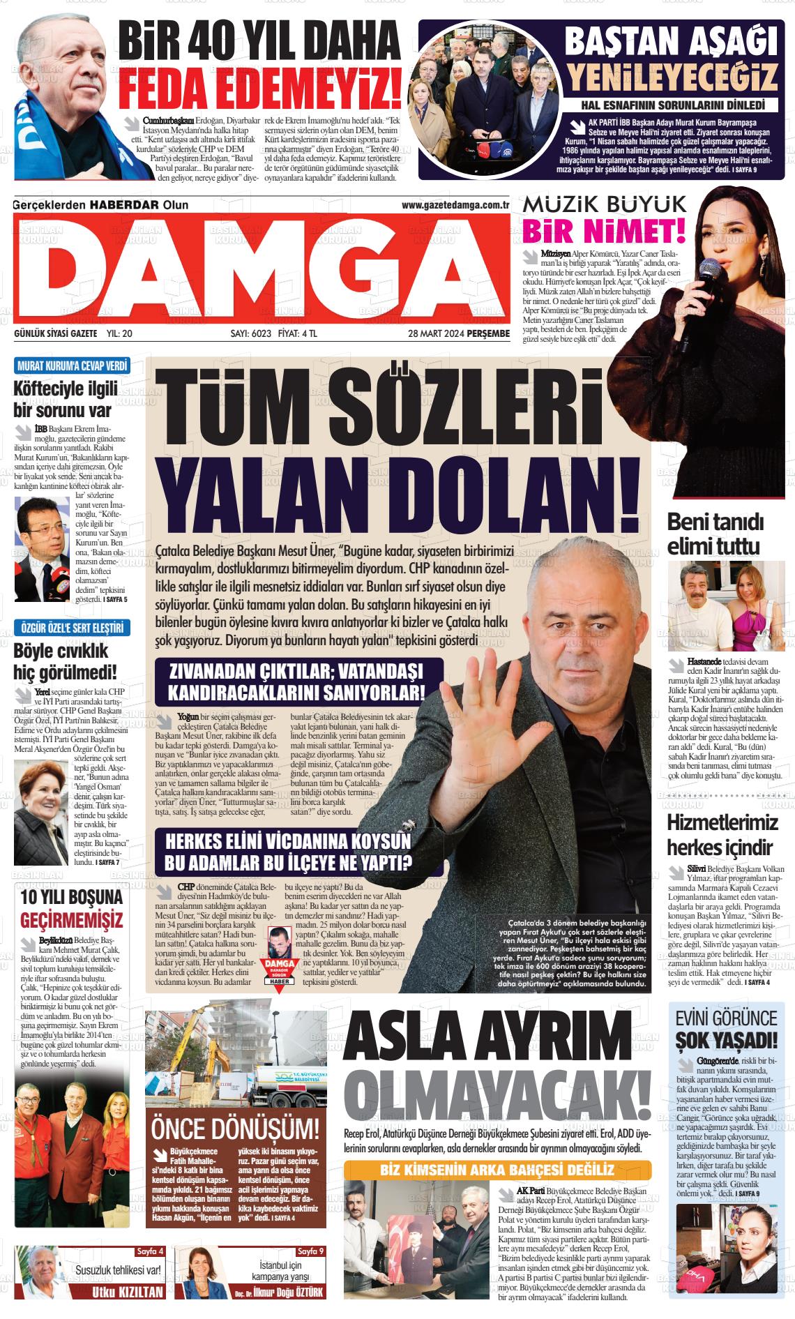 28 Mart 2024 Gazete Damga Gazete Manşeti