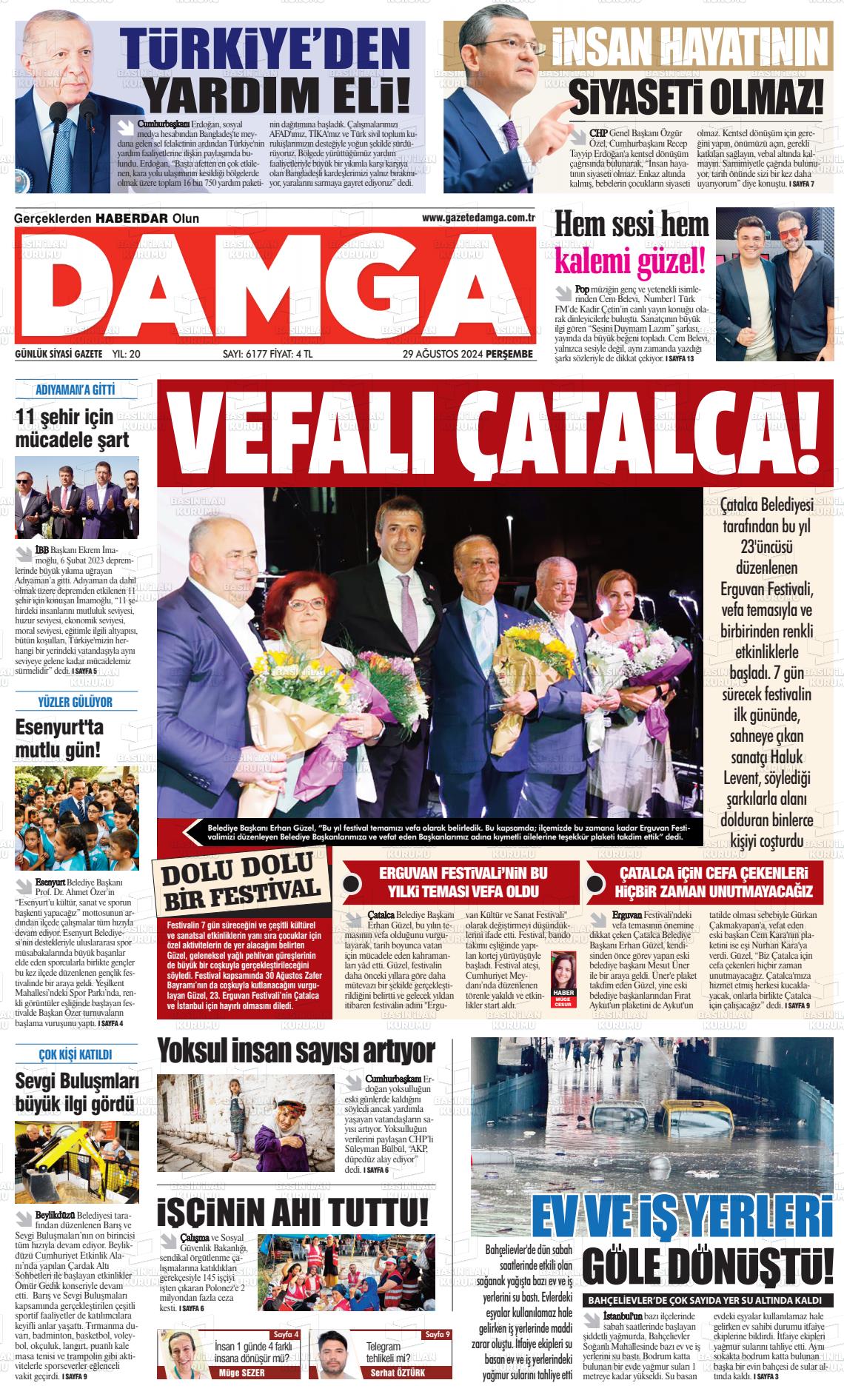 29 Ağustos 2024 Gazete Damga Gazete Manşeti