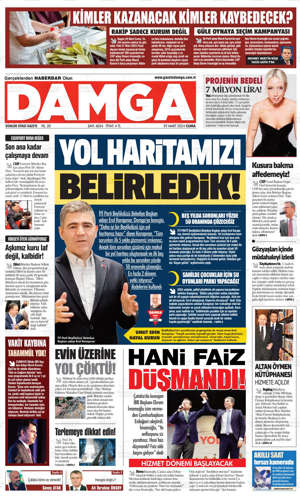 29 Mart 2024 Gazete Damga Gazete Manşeti