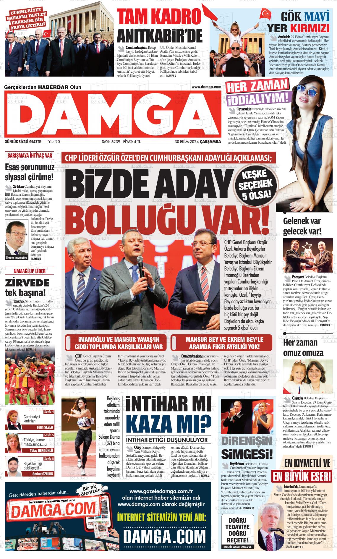 30 Ekim 2024 Gazete Damga Gazete Manşeti