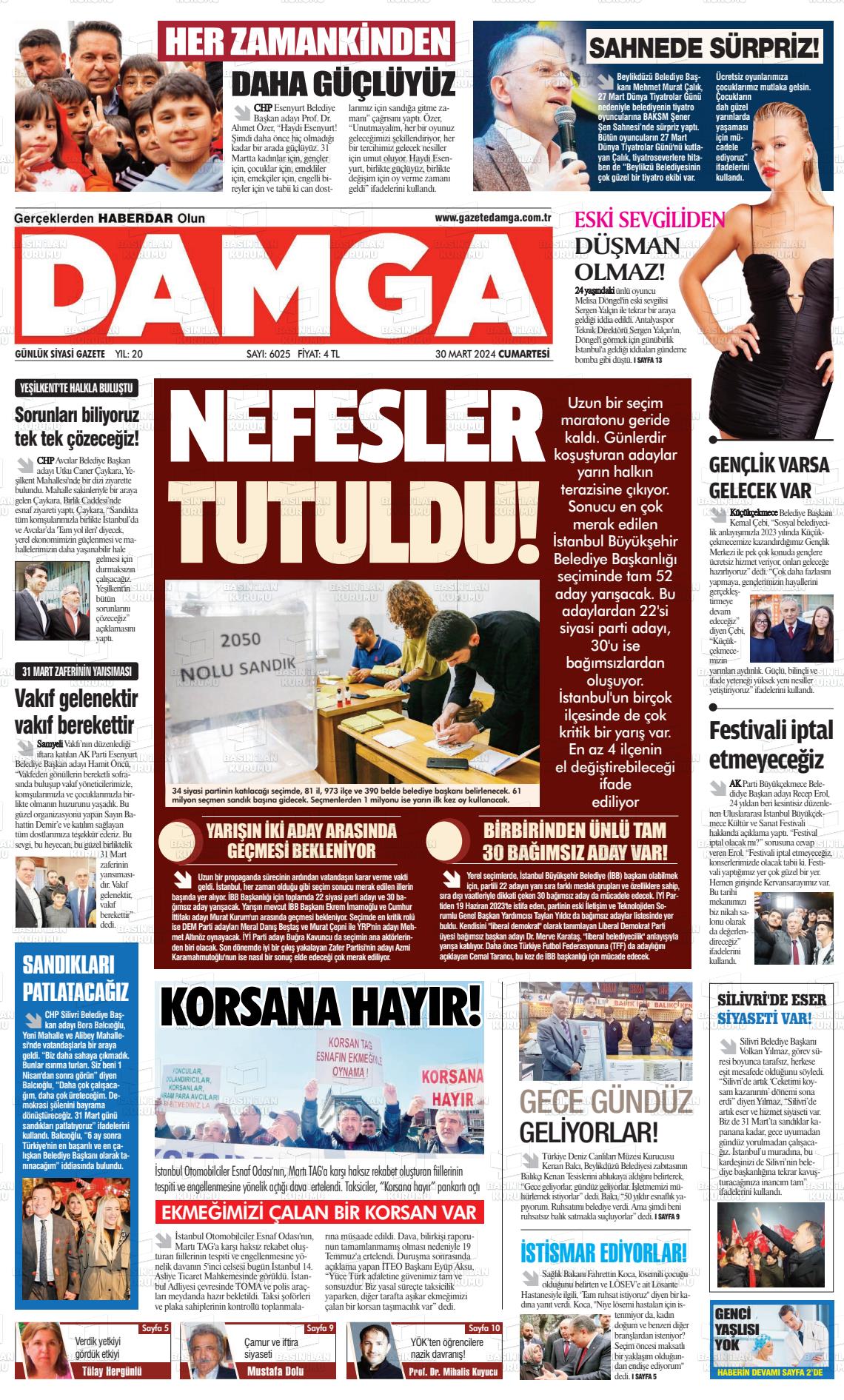 30 Mart 2024 Gazete Damga Gazete Manşeti