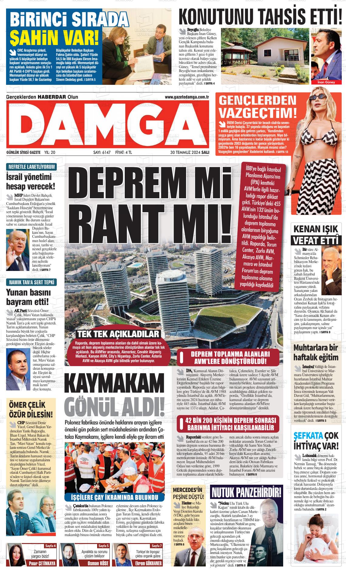 30 Temmuz 2024 Gazete Damga Gazete Manşeti