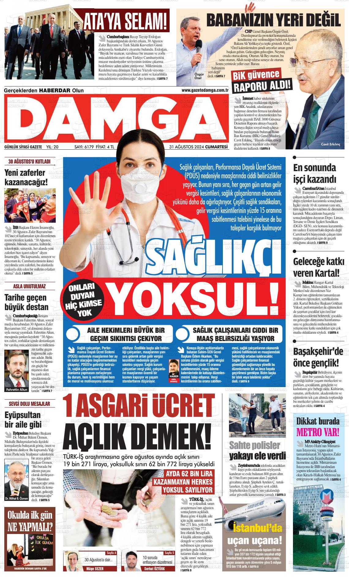 31 Ağustos 2024 Gazete Damga Gazete Manşeti