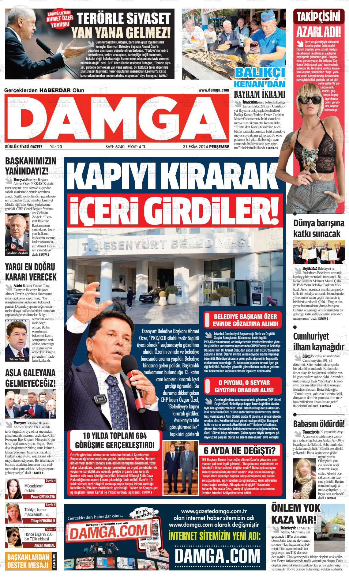 31 Ekim 2024 Gazete Damga Gazete Manşeti