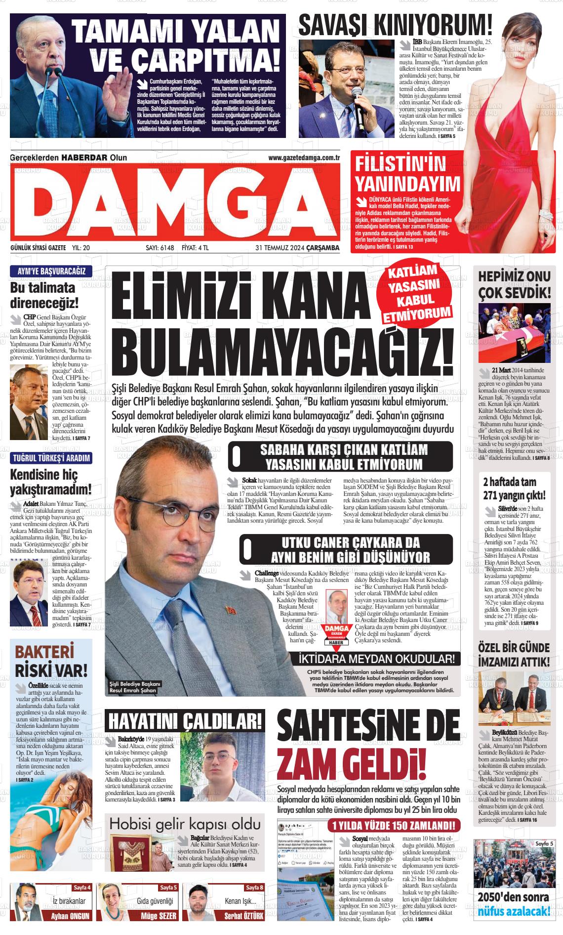 31 Temmuz 2024 Gazete Damga Gazete Manşeti