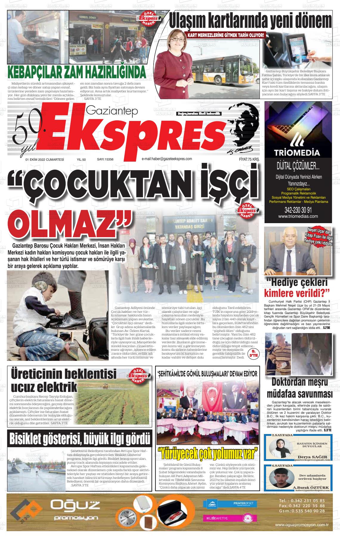Ekim Tarihli Gaziantep Ekspres Gazete Man Etleri