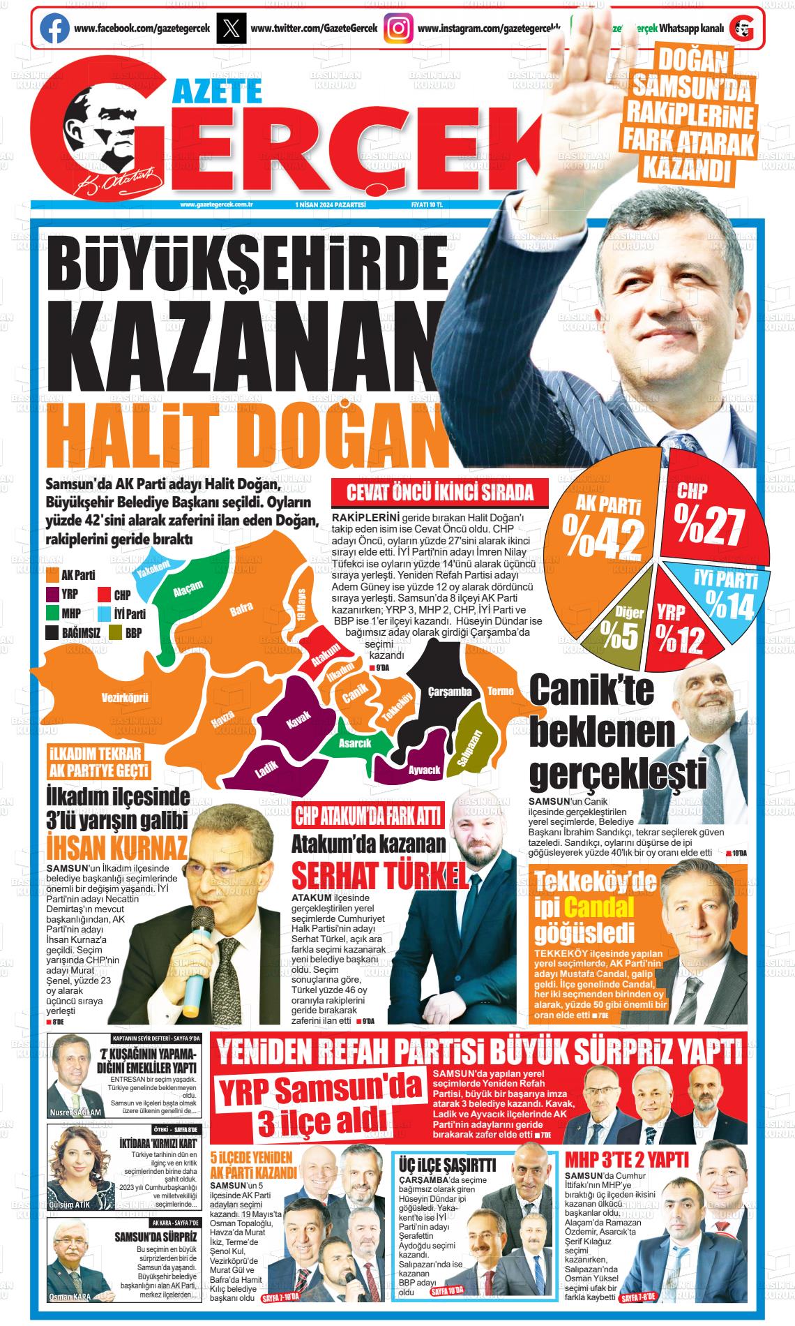 01 Nisan 2024 Gazete Gerçek Gazete Manşeti