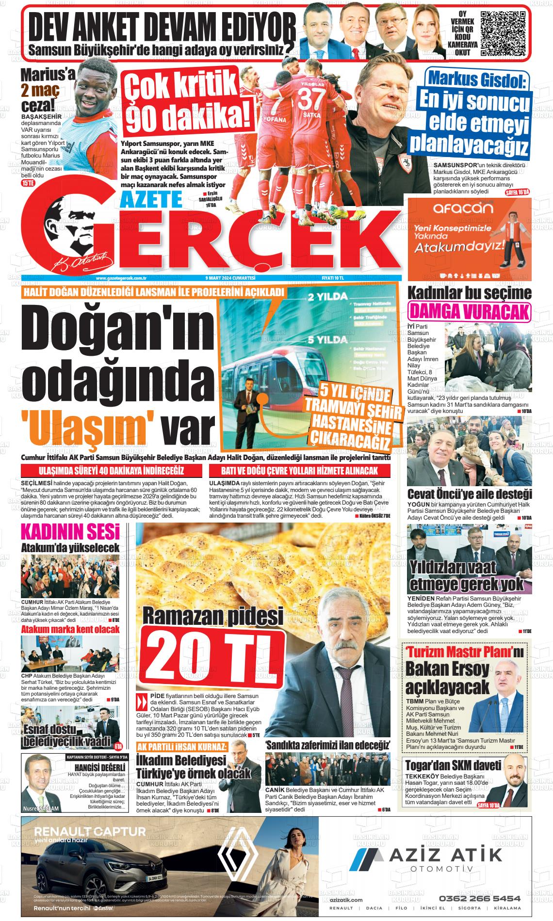 09 Mart 2024 Gazete Gerçek Gazete Manşeti