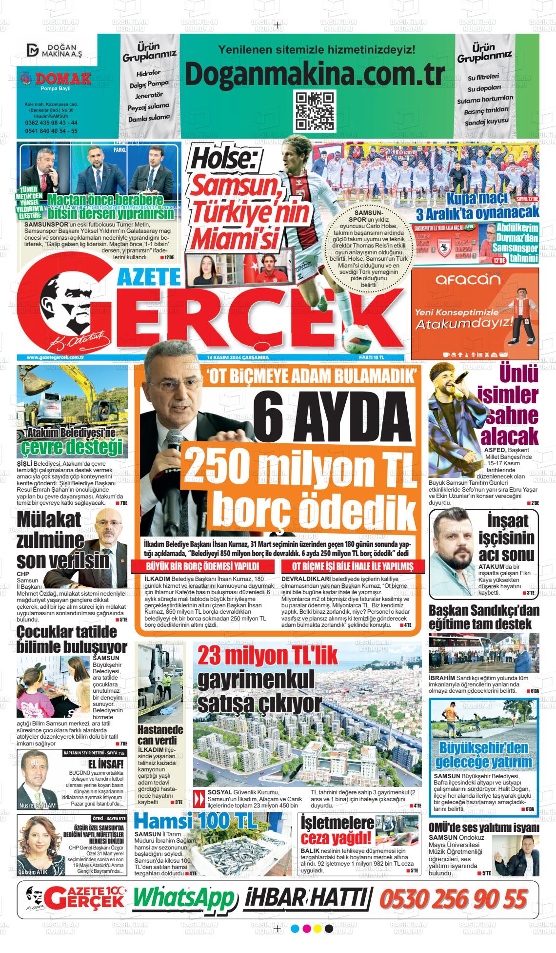 13 Kasım 2024 Gazete Gerçek Gazete Manşeti