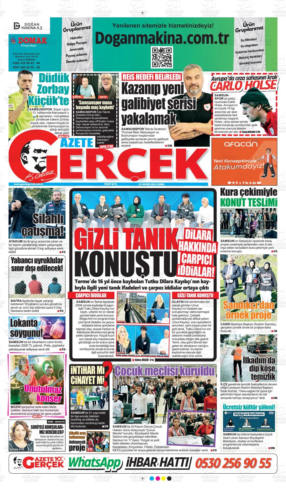 22 Kasım 2024 Gazete Gerçek Gazete Manşeti