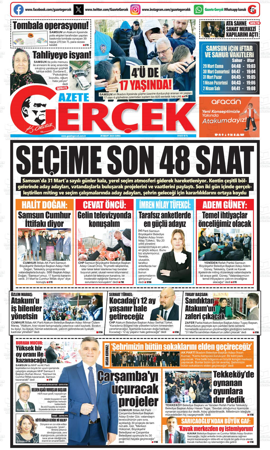 29 Mart 2024 Gazete Gerçek Gazete Manşeti