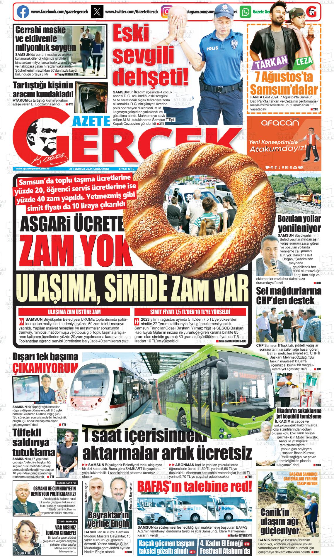 31 Temmuz 2024 Gazete Gerçek Gazete Manşeti