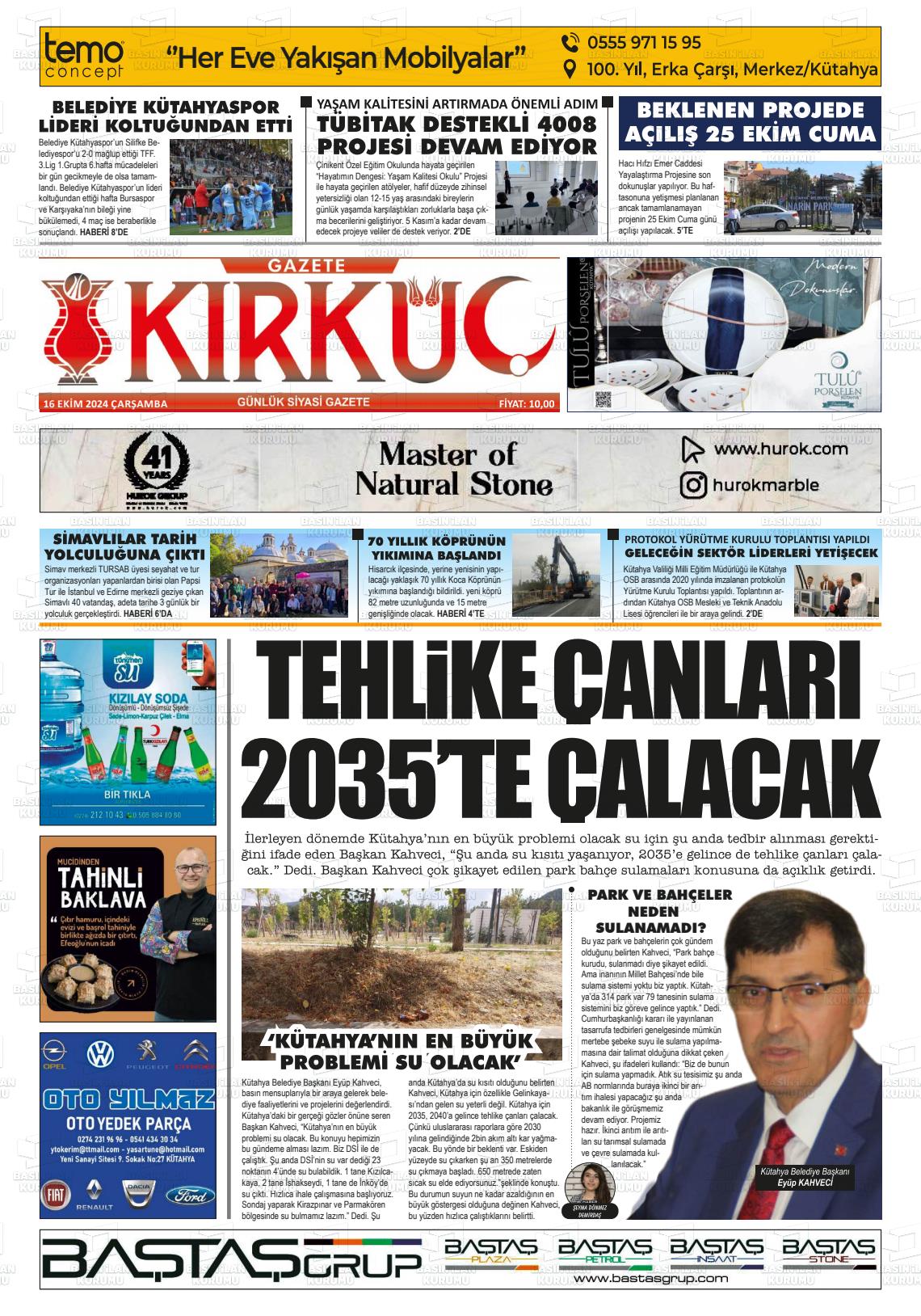 16 Ekim 2024 Gazete Kırküç Gazete Manşeti