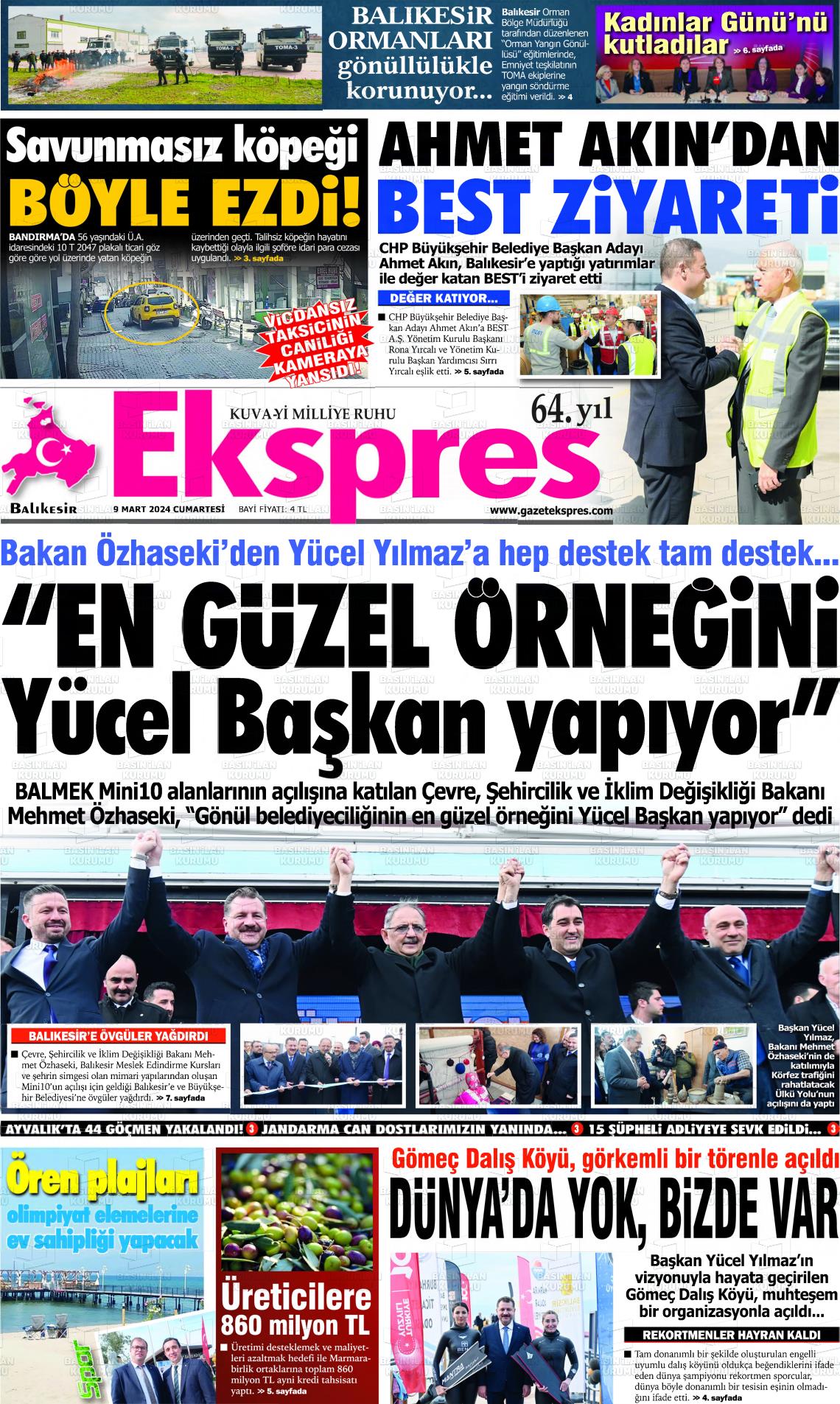 09 Mart 2024 Balikesir Ekspres Gazete Manşeti