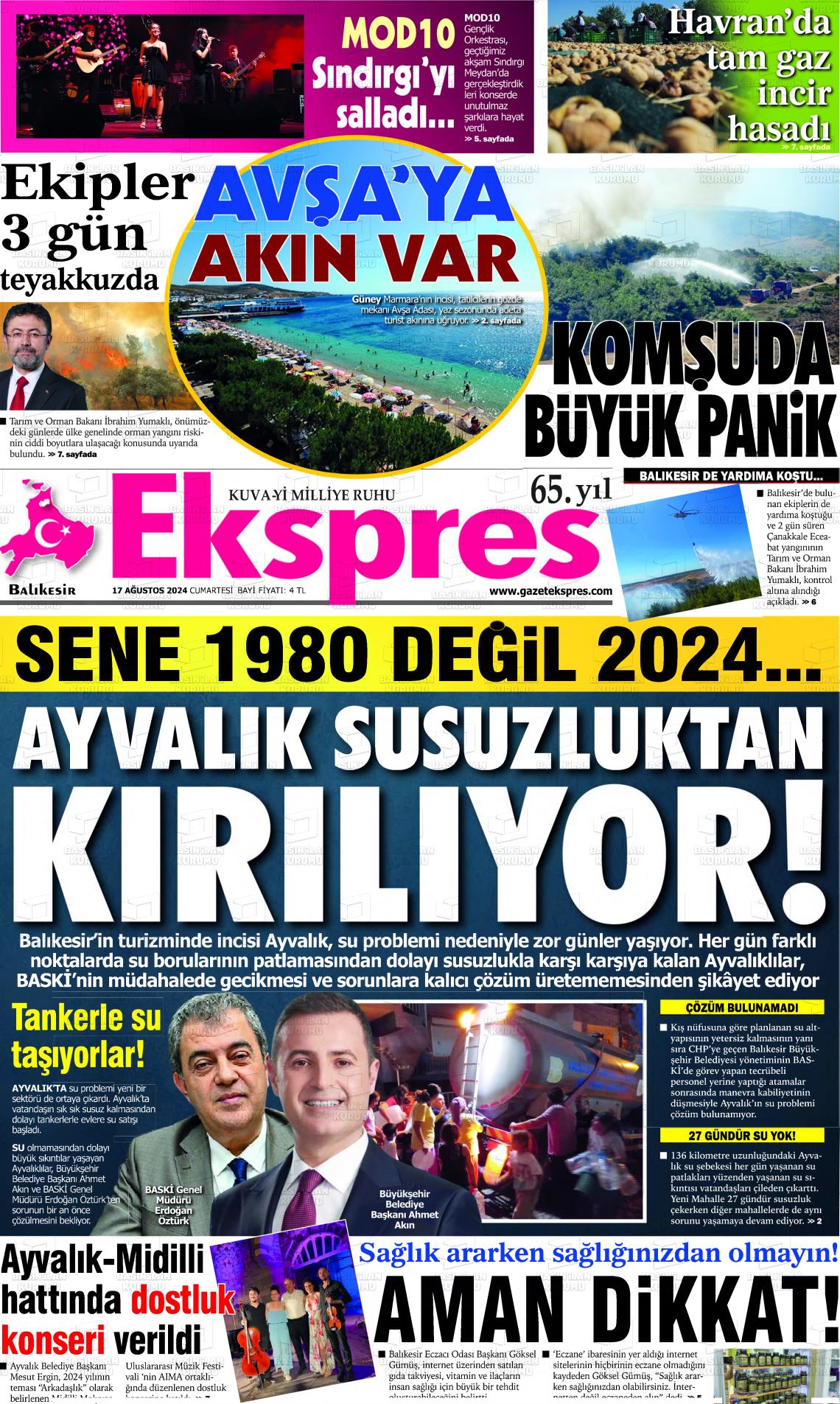 17 Ağustos 2024 Balikesir Ekspres Gazete Manşeti