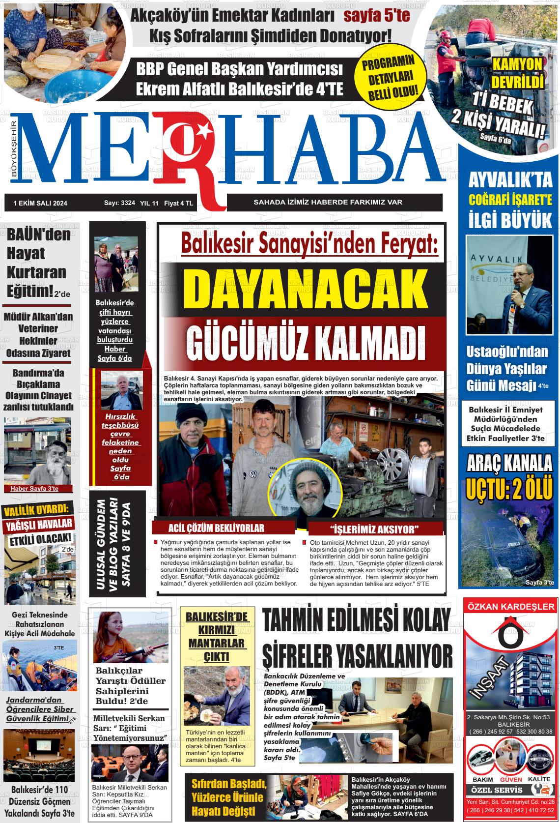 01 Ekim 2024 Büyükşehir Merhaba GAzetesi Gazete Manşeti