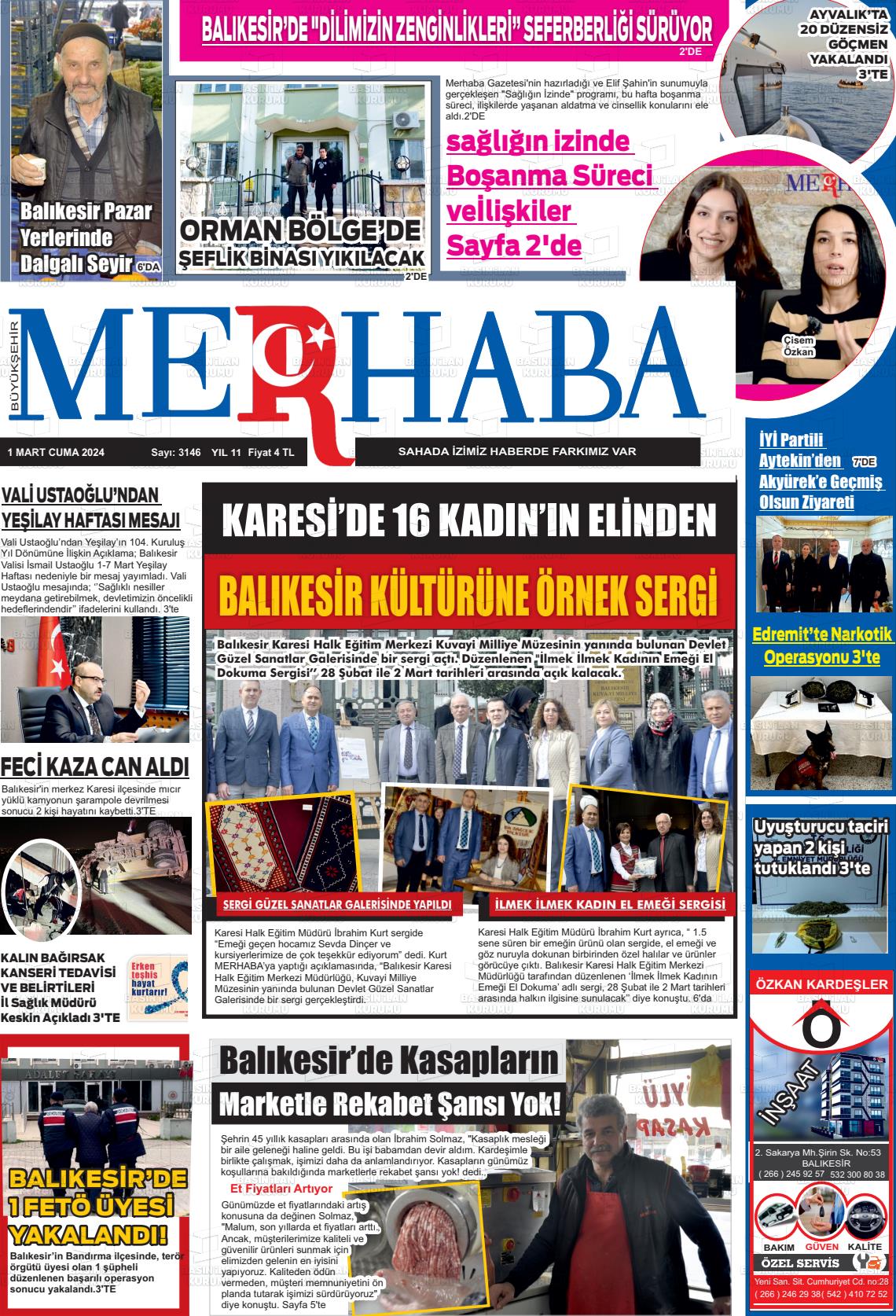 01 Mart 2024 Büyükşehir Merhaba GAzetesi Gazete Manşeti