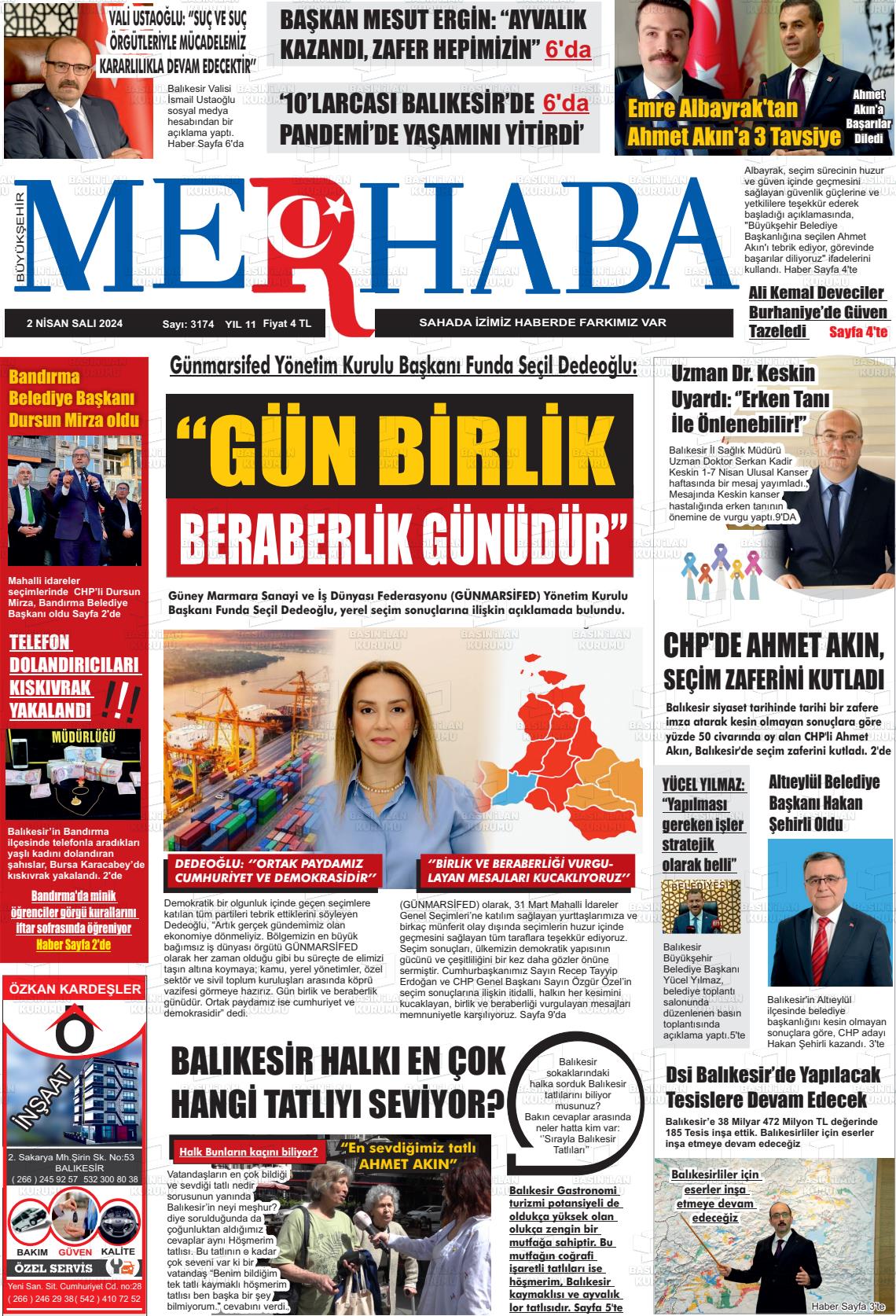 02 Nisan 2024 Büyükşehir Merhaba GAzetesi Gazete Manşeti