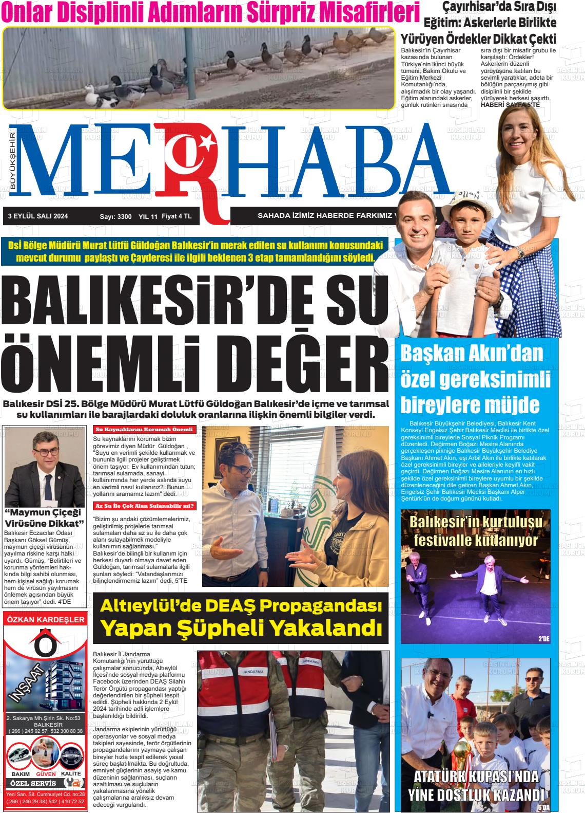 03 Eylül 2024 Büyükşehir Merhaba GAzetesi Gazete Manşeti