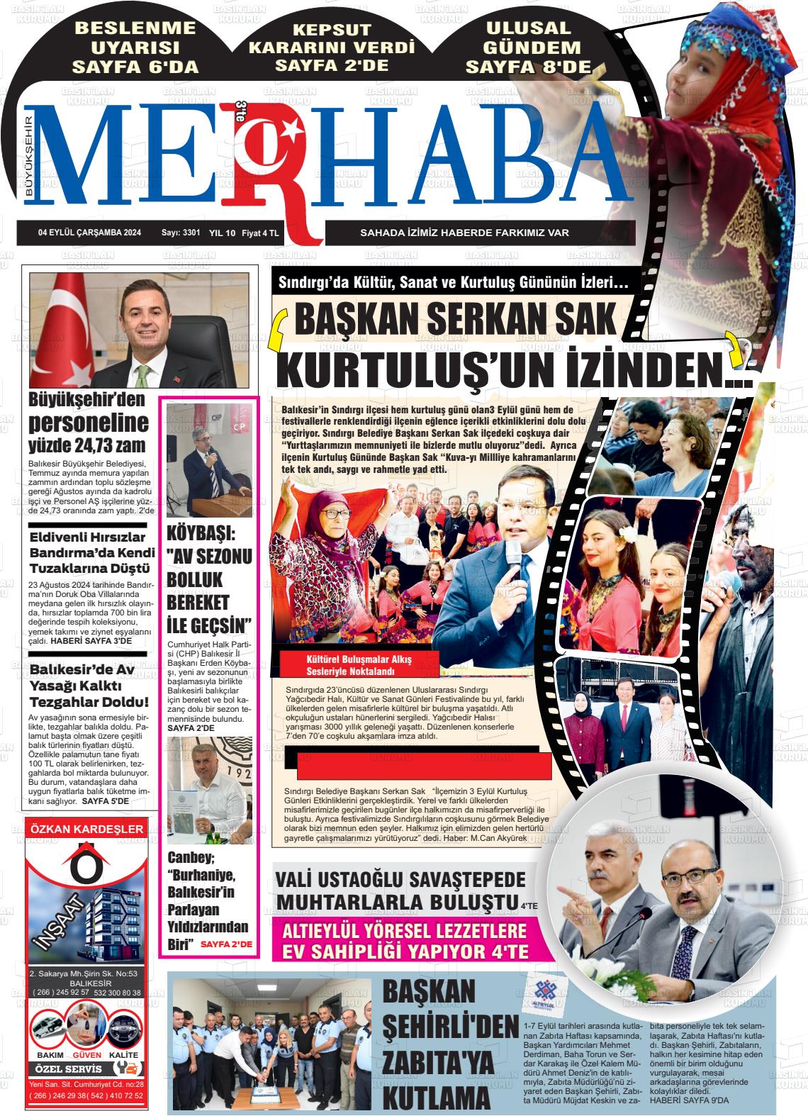 04 Eylül 2024 Büyükşehir Merhaba GAzetesi Gazete Manşeti