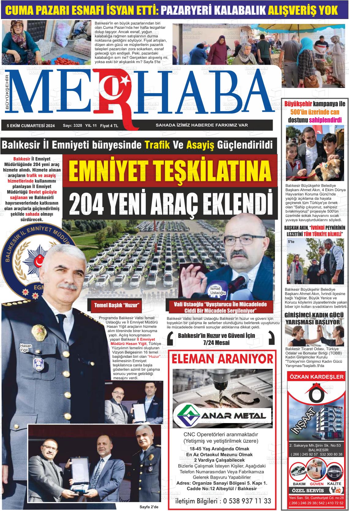 05 Ekim 2024 Büyükşehir Merhaba GAzetesi Gazete Manşeti