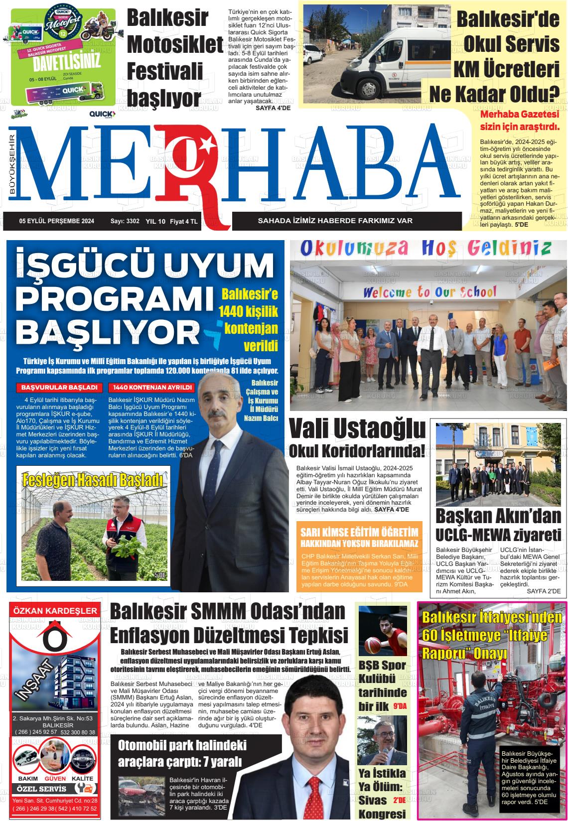 05 Eylül 2024 Büyükşehir Merhaba GAzetesi Gazete Manşeti