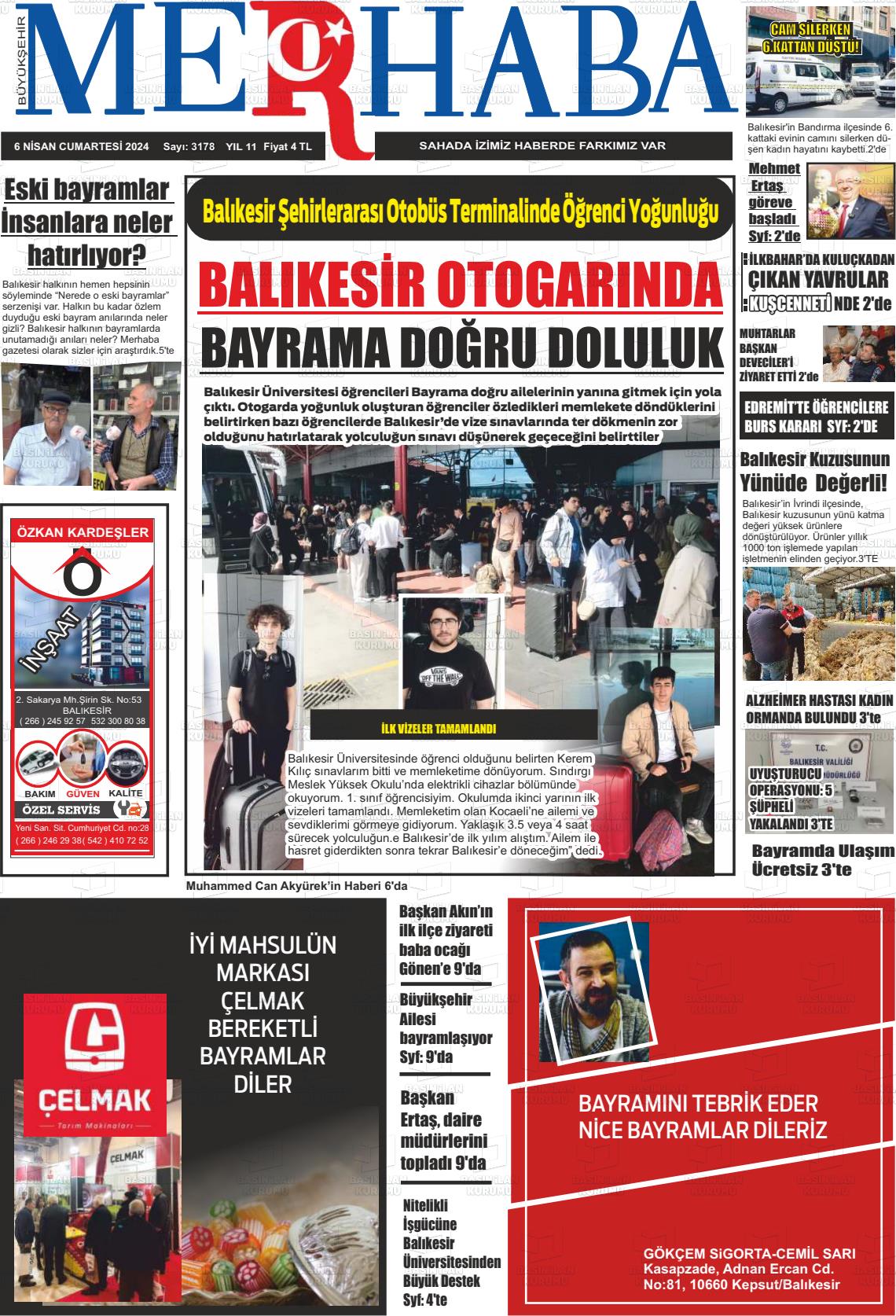 06 Nisan 2024 Büyükşehir Merhaba GAzetesi Gazete Manşeti