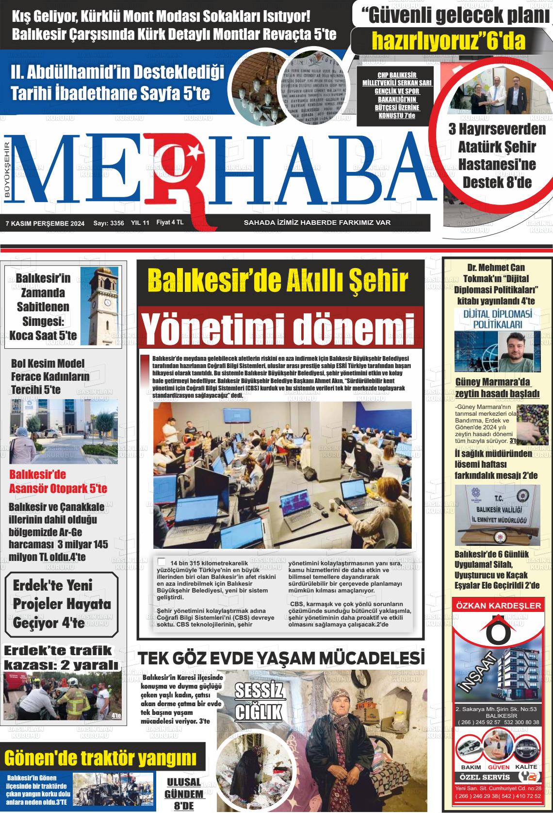 07 Kasım 2024 Büyükşehir Merhaba GAzetesi Gazete Manşeti