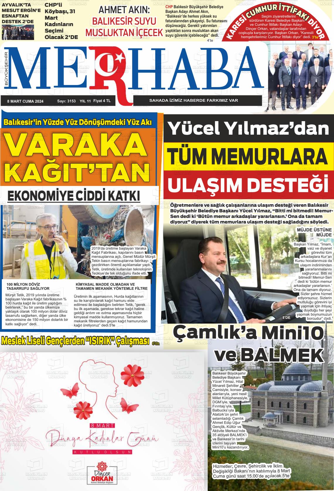 08 Mart 2024 Büyükşehir Merhaba GAzetesi Gazete Manşeti