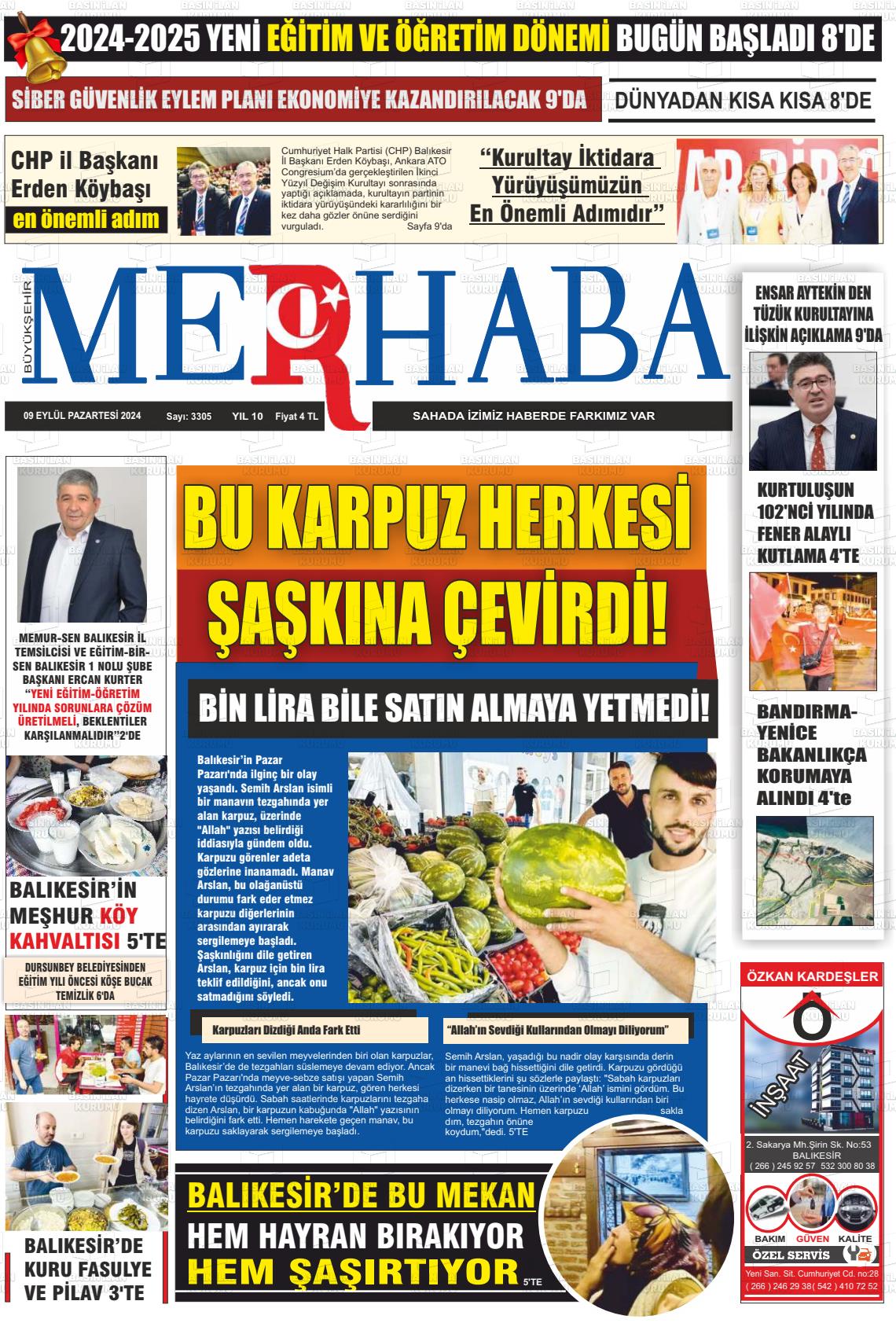 09 Eylül 2024 Büyükşehir Merhaba GAzetesi Gazete Manşeti