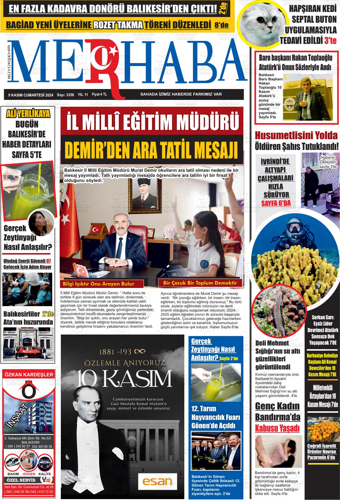 09 Kasım 2024 Büyükşehir Merhaba GAzetesi Gazete Manşeti