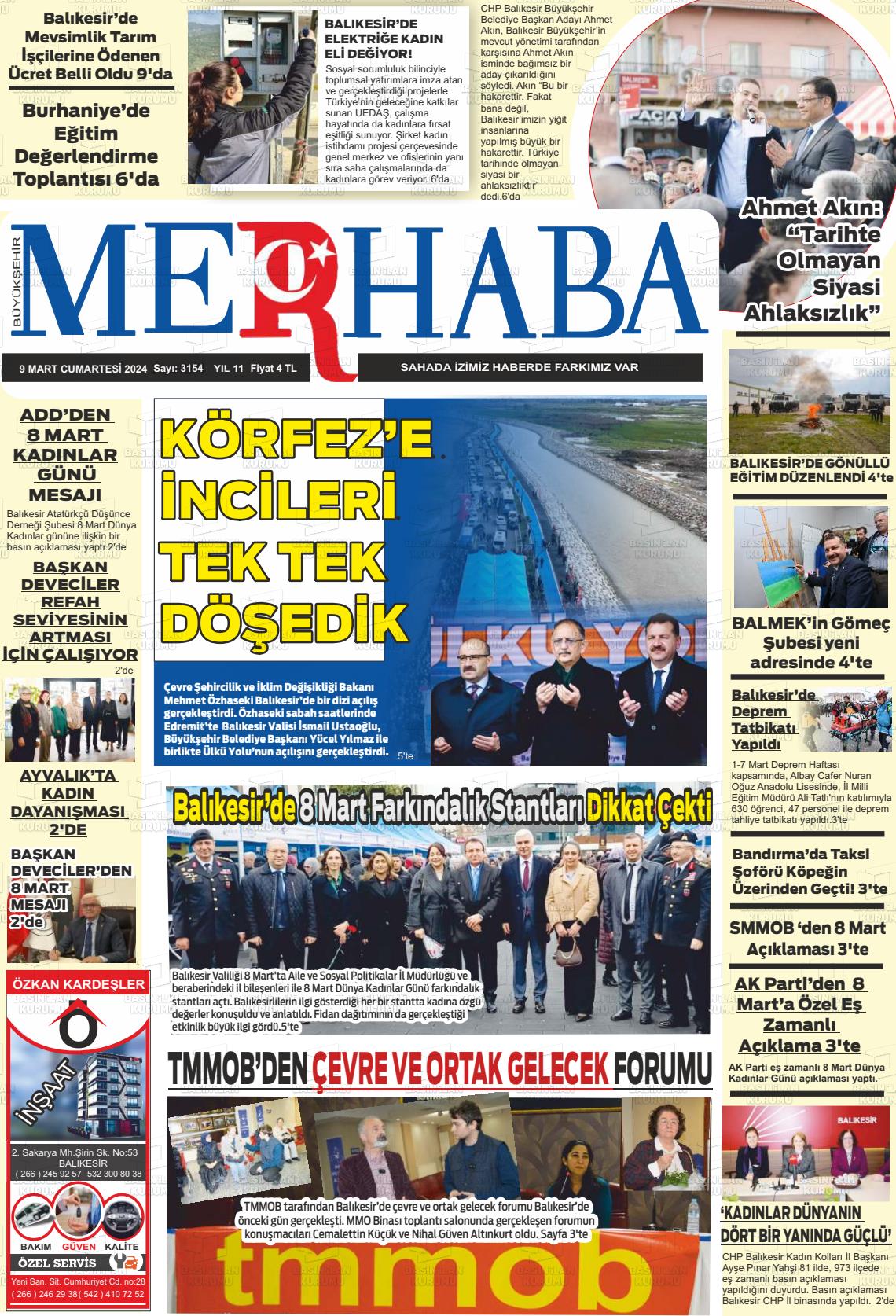 09 Mart 2024 Büyükşehir Merhaba GAzetesi Gazete Manşeti