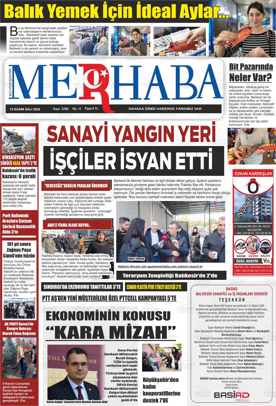 12 Kasım 2024 Büyükşehir Merhaba GAzetesi Gazete Manşeti