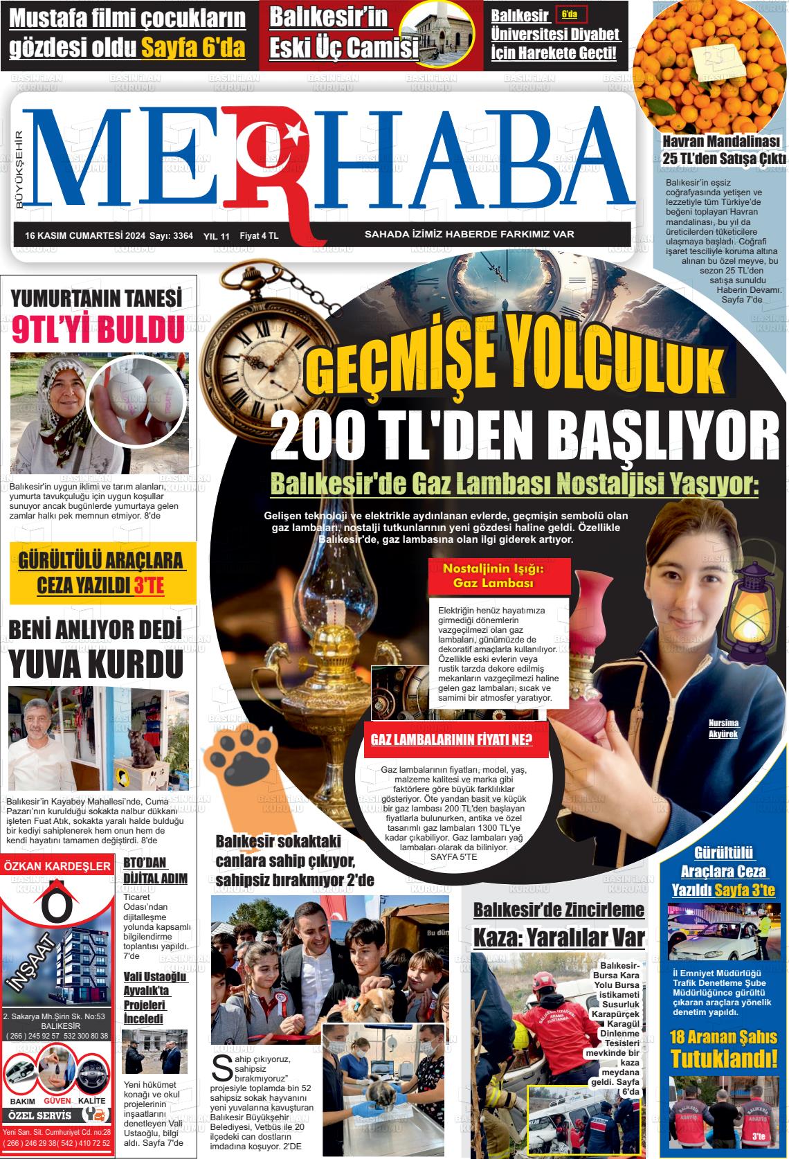 16 Kasım 2024 Büyükşehir Merhaba GAzetesi Gazete Manşeti