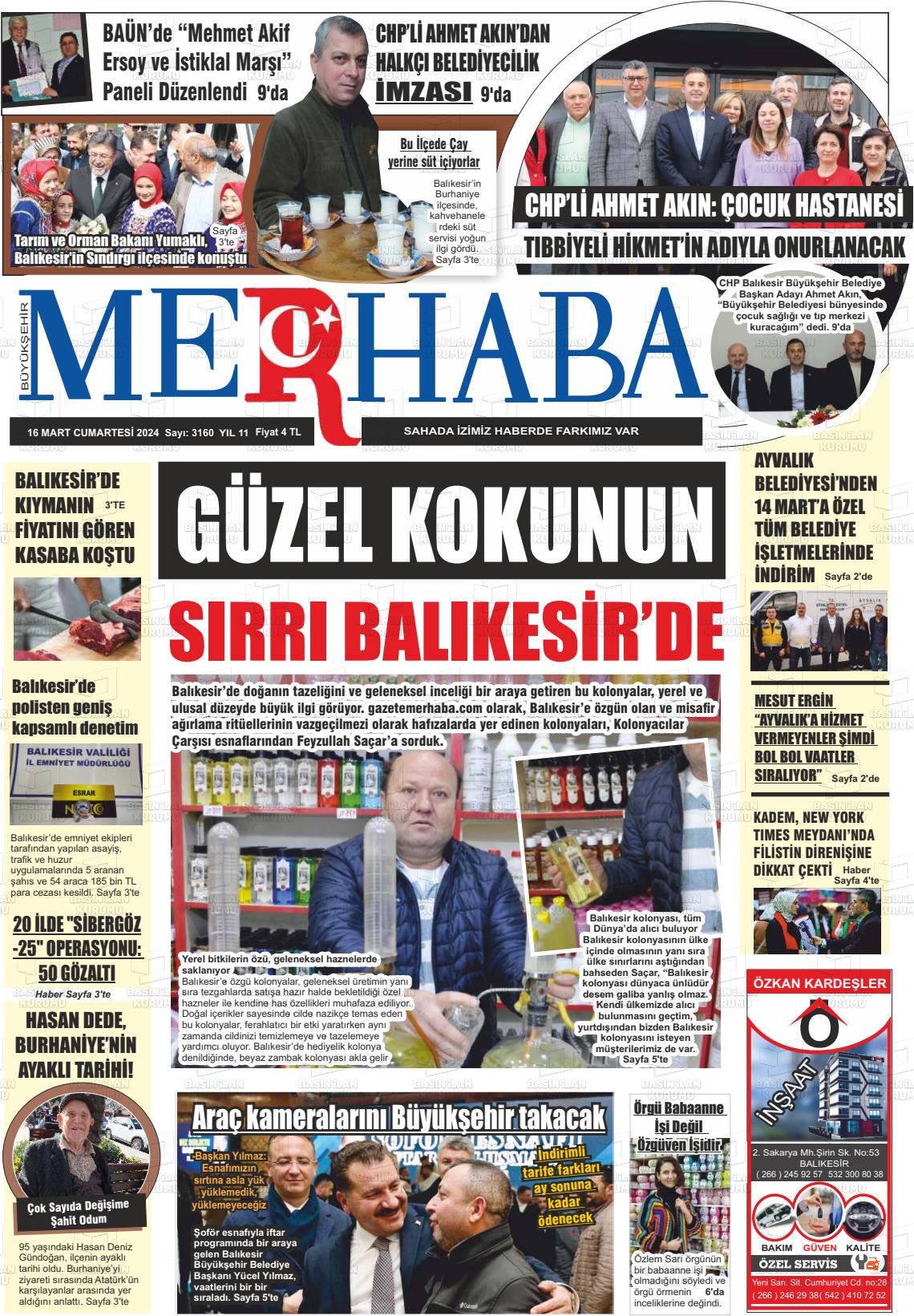 16 Mart 2024 Büyükşehir Merhaba GAzetesi Gazete Manşeti