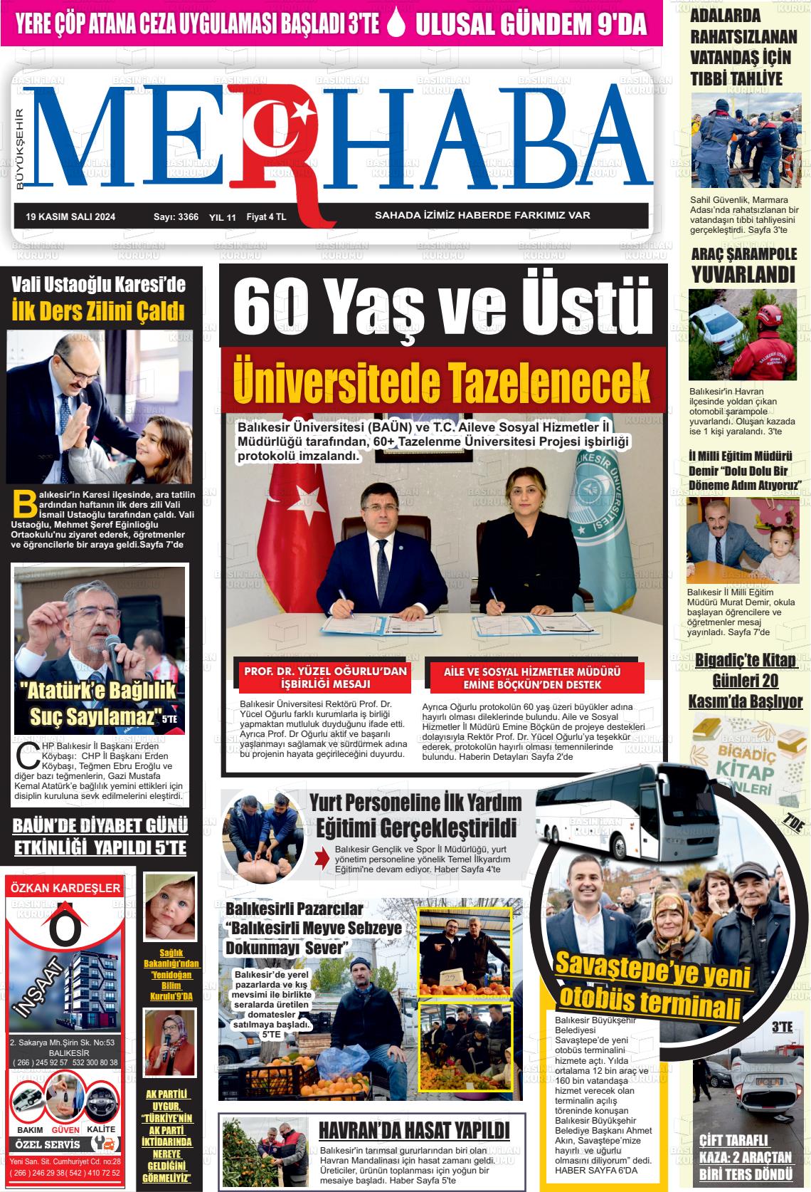 19 Kasım 2024 Büyükşehir Merhaba GAzetesi Gazete Manşeti