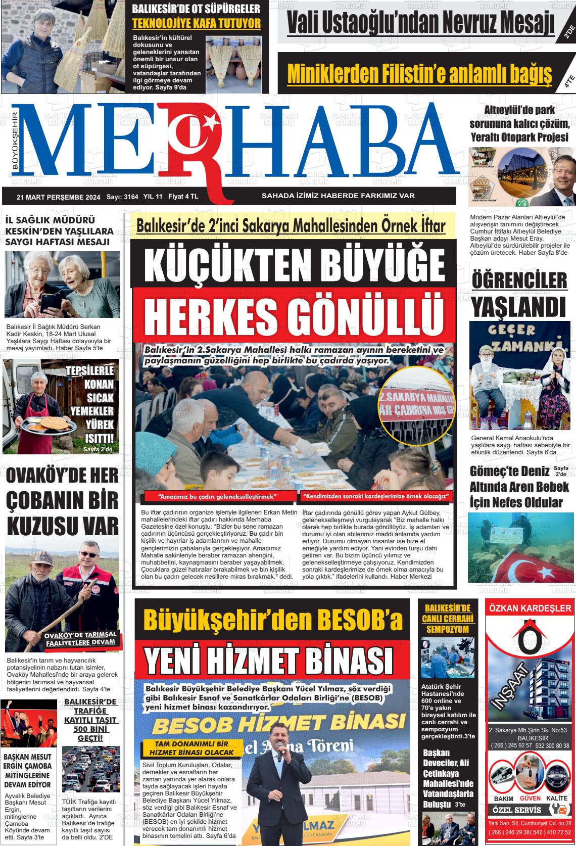 21 Mart 2024 Büyükşehir Merhaba GAzetesi Gazete Manşeti