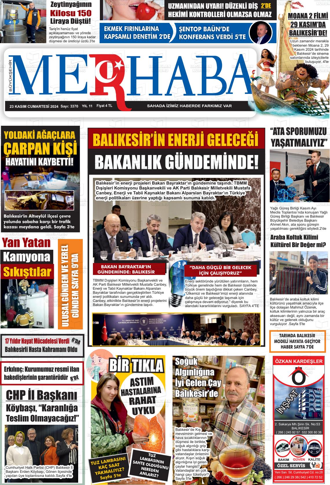 23 Kasım 2024 Büyükşehir Merhaba GAzetesi Gazete Manşeti