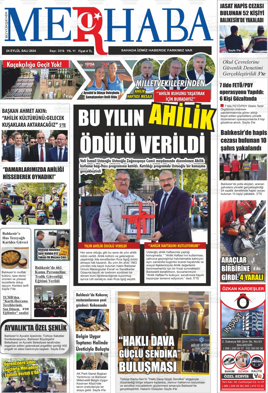 25 Eylül 2024 Büyükşehir Merhaba GAzetesi Gazete Manşeti