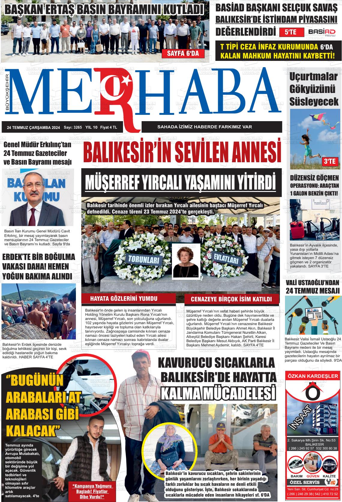 24 Temmuz 2024 Büyükşehir Merhaba GAzetesi Gazete Manşeti