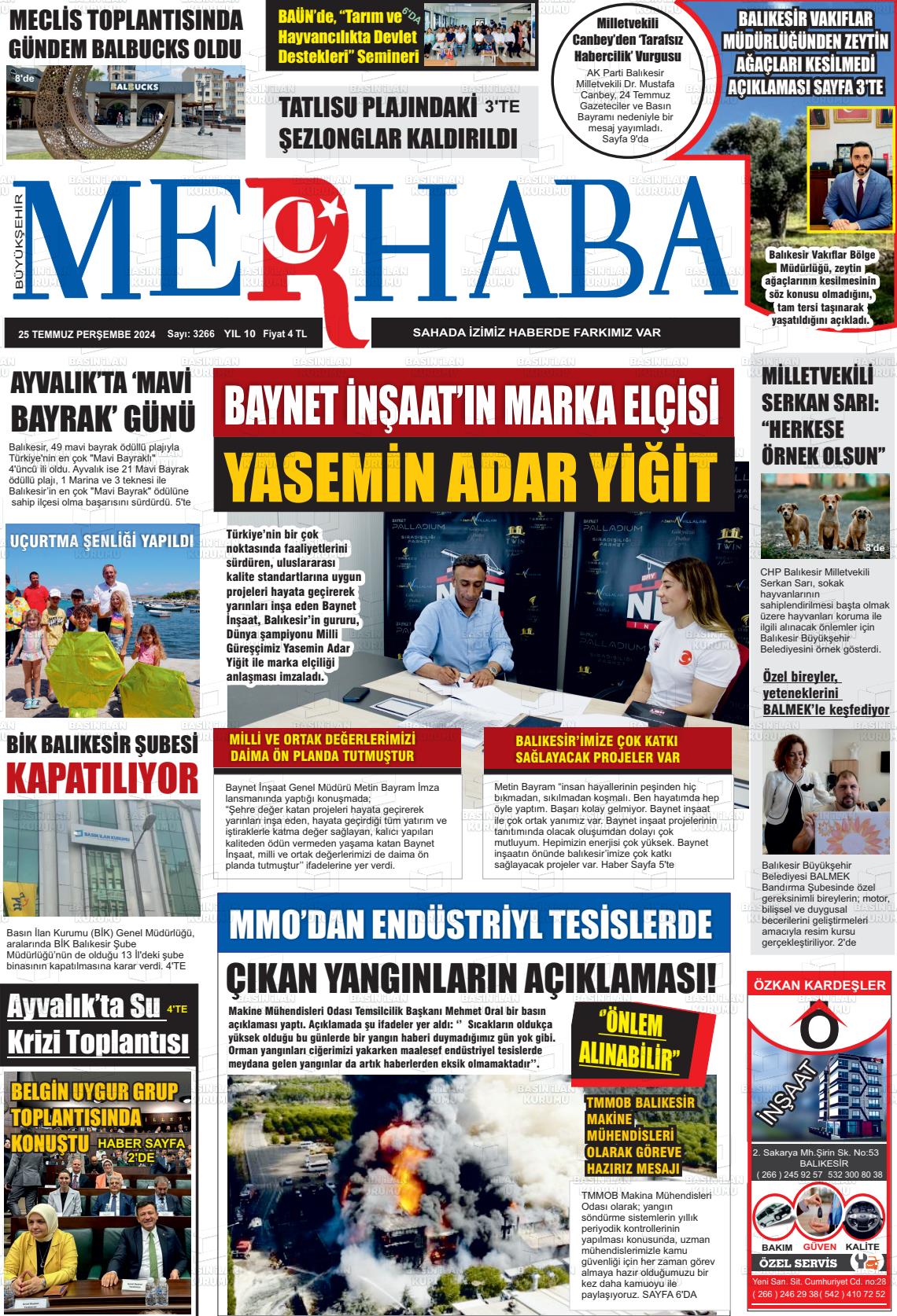 25 Temmuz 2024 Büyükşehir Merhaba GAzetesi Gazete Manşeti