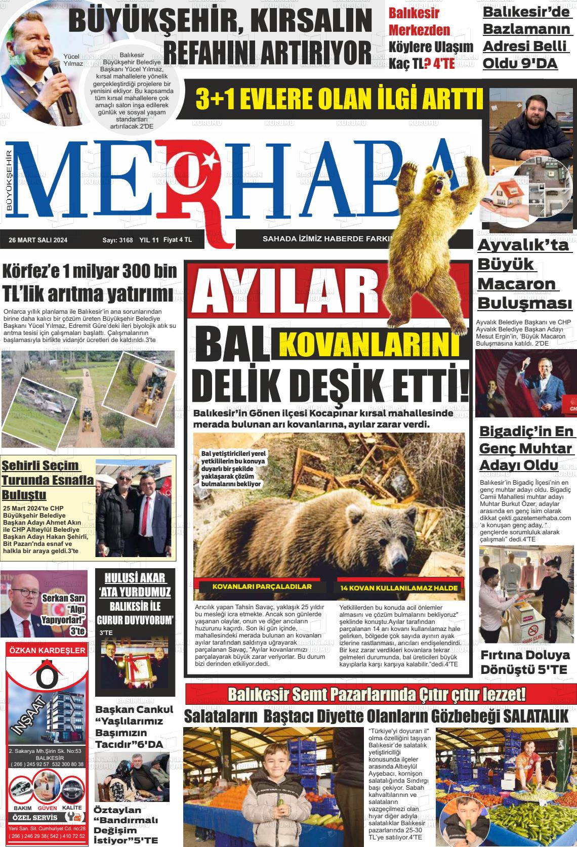 26 Mart 2024 Büyükşehir Merhaba GAzetesi Gazete Manşeti