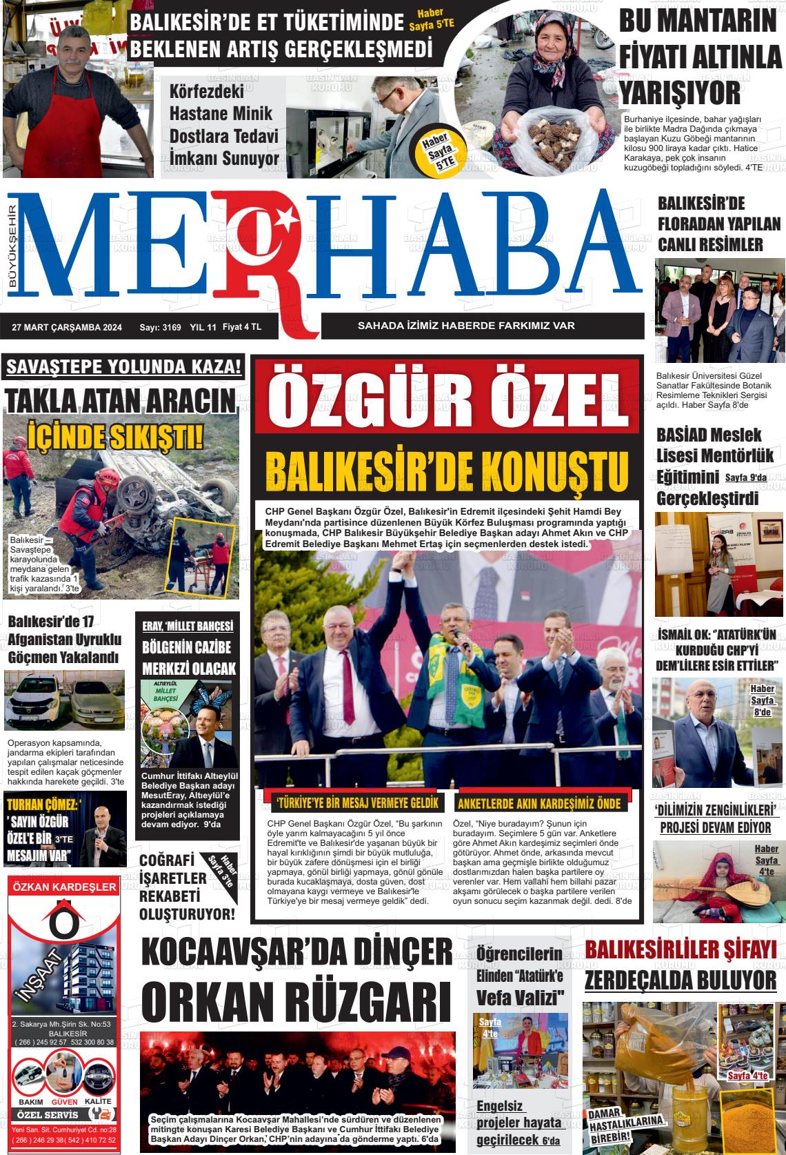 27 Mart 2024 Büyükşehir Merhaba GAzetesi Gazete Manşeti