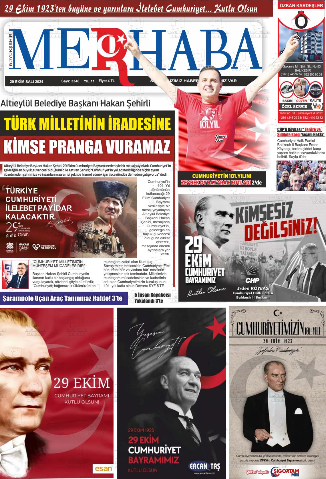 29 Ekim 2024 Büyükşehir Merhaba GAzetesi Gazete Manşeti